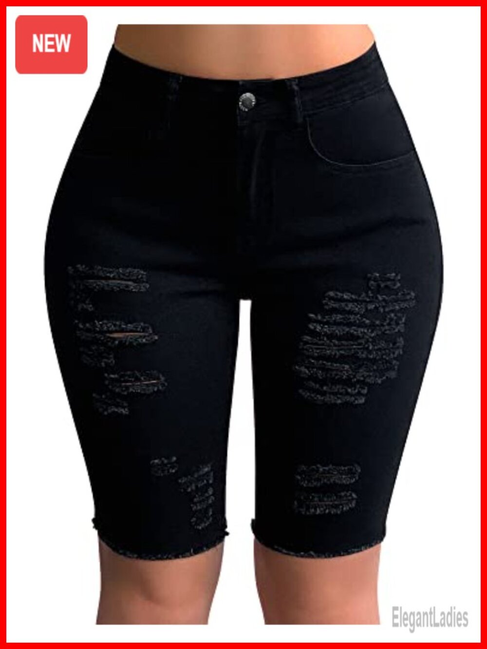 Womens High Stretch Denim Frayed Cut Off Bermuda Shorts